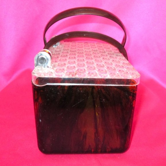 1950s vintage brown lucite clear purse rockabilly plastic box bag - Picture 3 of 6